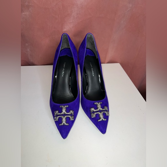 $428 Tory Burch ELEANOR PAVÉ PUMP Shoes Heel Suede Deep Purple US 7M - Picture 3 of 12